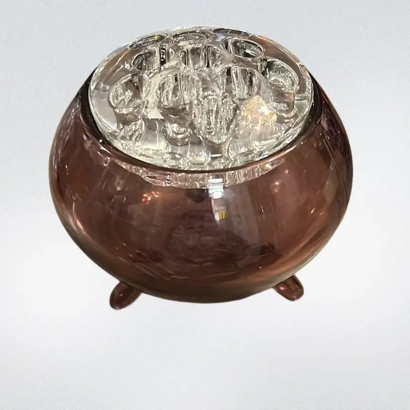 Viking Lovers Alert!!! VTG MINT 3 FOOTED VIKING Amethyst ART GLASS FLOWERLITE FLOWER FROG ROSE BOWL