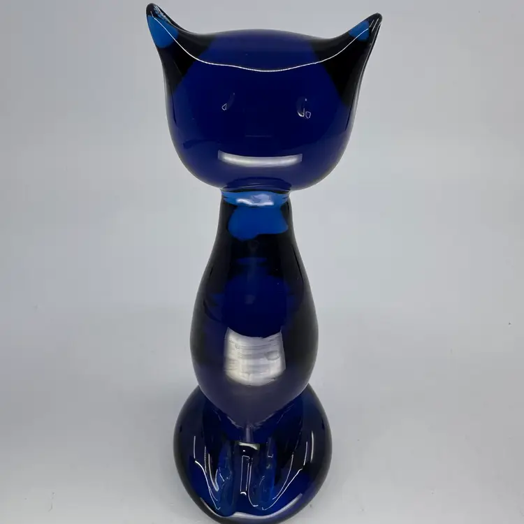 Cobalt Blue Art Glass Cat Figurine