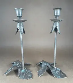 Leaf Motif Tall Taper Candle Stick Holder (2) - India