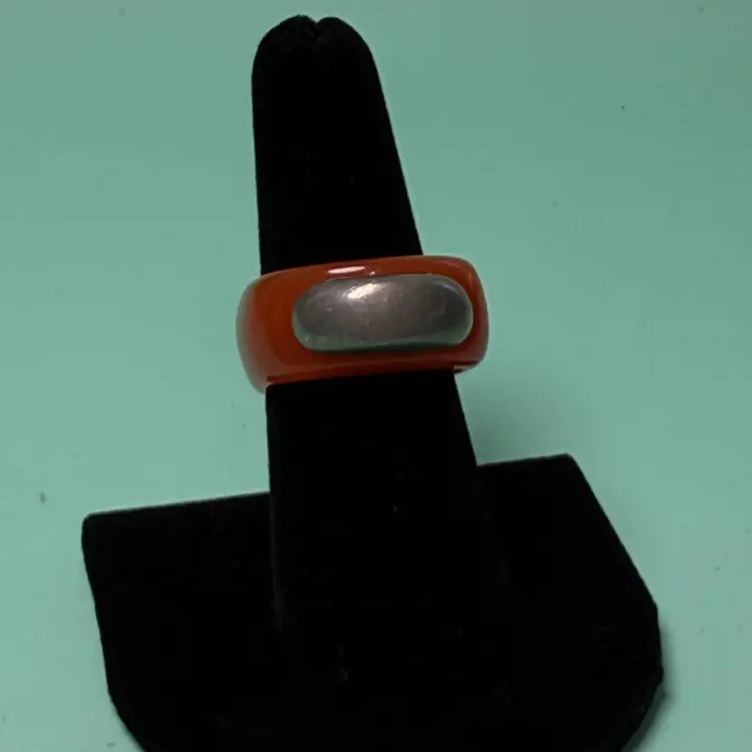 Vintage 1990s Designer Signed Pitaniello Boston Lucite Pewter Ring Size 7 Modernist