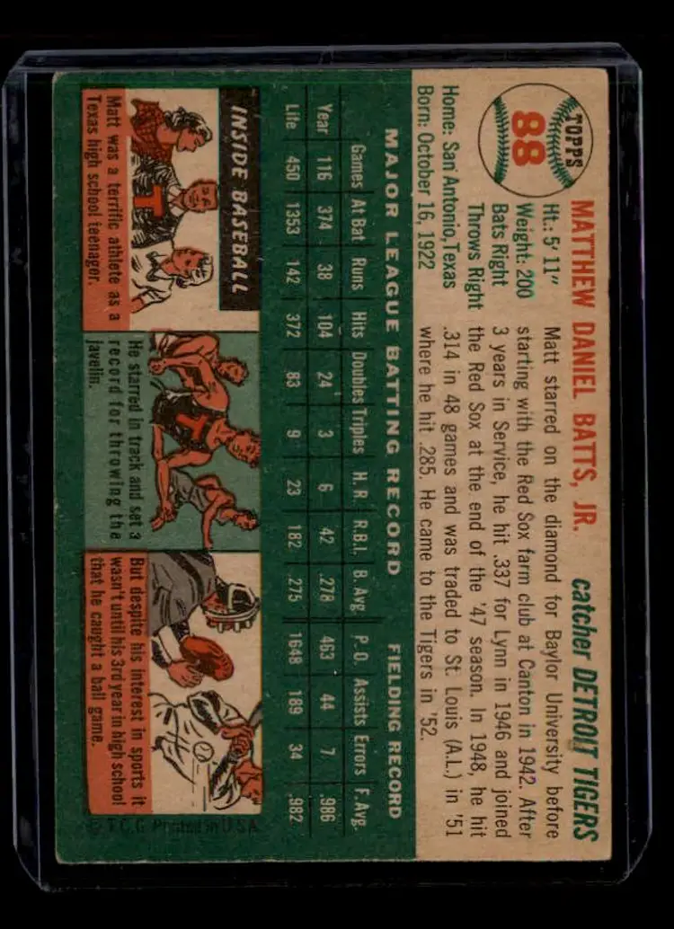 1954 Topps #88 Matt Batts - (pk-tl1) - Detroit Tigers