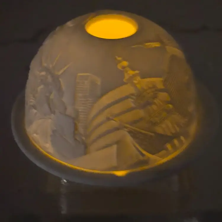 Bernadaud Votive Light In Bisque Porcelain With New York Engraved Motif