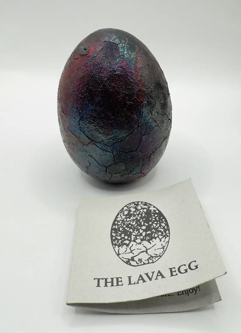 Vintage Handcrafted The Lava Egg, also called Dragon Egg Raku Fired Clay Pottery, Unique Red Multicolor Decorative Art Piece, Sculpted By Dan Skinner, Made in Wailuki, HI