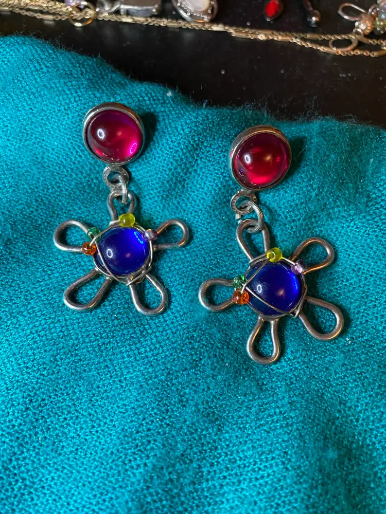 Funky, Groovy Vintage Multi Colored Pierced Earrings