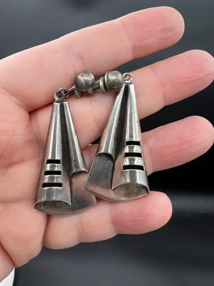 Sterling Silver Southwest Dangling Screw Back Earrings