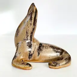 Blue Mountain Pottery Sea Lion Mocha Glaze 5" Tall Vintage Ontario Canada Canadiana