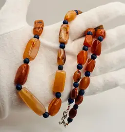 VTG Carnelian Lapis Lazuli Bead Necklace 26”