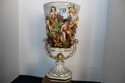 RARE Capodimonte Porcelain Vase With 17 Embossed Cherubs  & Square Pedestal