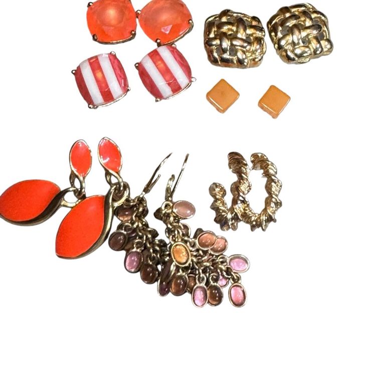 Orange & GoldTones Pierced Earrings — Backs May Be Mismatched