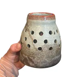 Signed Raku Votive Holder Handmade Hand Thrown Studio Pottery