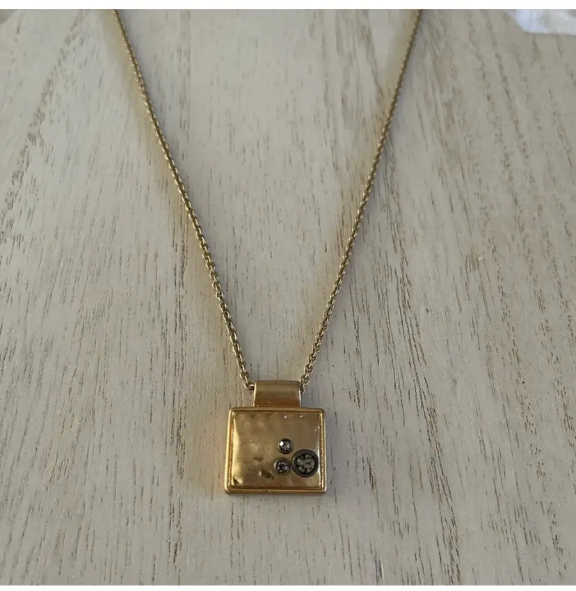 Signed Lia Sophia square rhinestone Gold Pendant Necklace