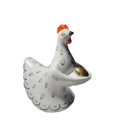 Rare Fabric Gardner Vintage Made In Russia Porcelain Chicken With Golden Egg Figurine Paperweight - 5” Tall