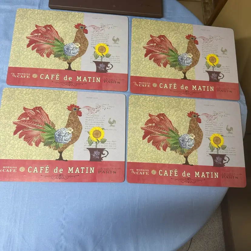 Rooster Placemats cork Red & Yellow by Fringe Studio set of 4 French themed