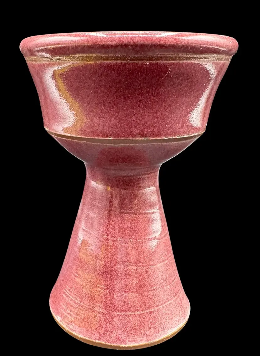 Signed Vintage Studio Art Pottery Goblet Chalice Wine Glass Cup Red Pink 5”