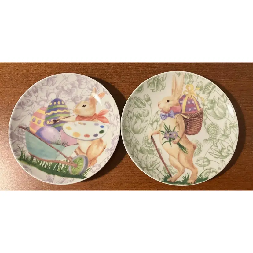 #01 - 2 Ceramic Easter Bunny Appetizer plates 208 Park, 6" diameter