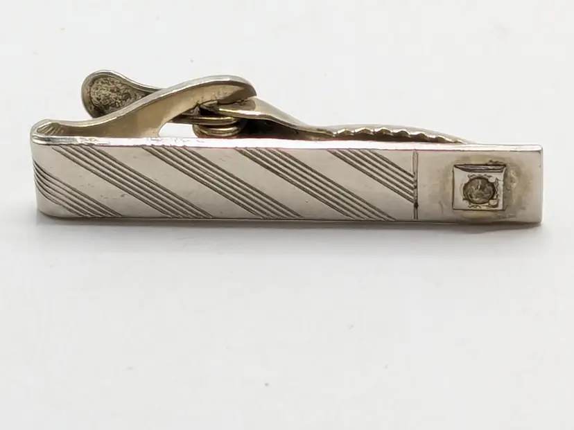 Vintage Rhinestone Tie Clasp Bar Gold Tone