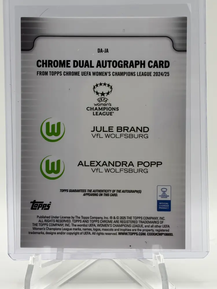 Jule Brand, Alexandra Popp 2024-35 Topps Chrome UEFA Dual Auto /50