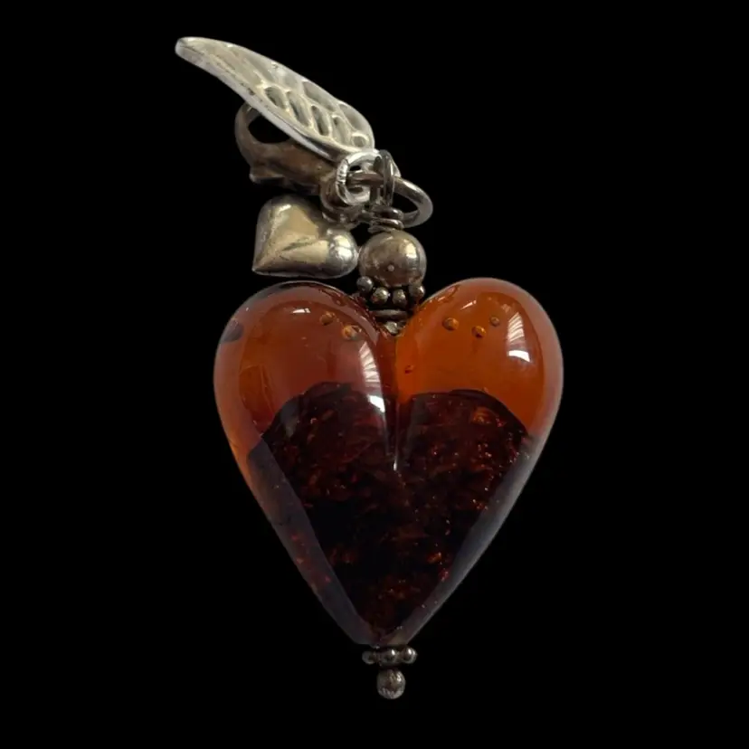 Amber Glass Heart Pendant