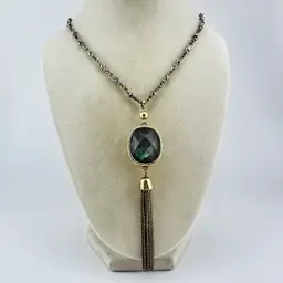 Lucky Brand Reversible Tassel Dyed Shell Pendant Gold Tone Long 32” Necklace