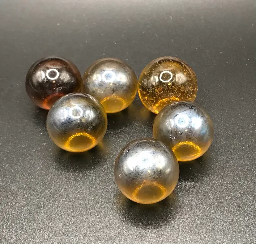 6 Pc’s Amber Art Glass Marbles-1” Hand Made Style With Bubbles-Decorative Craft
