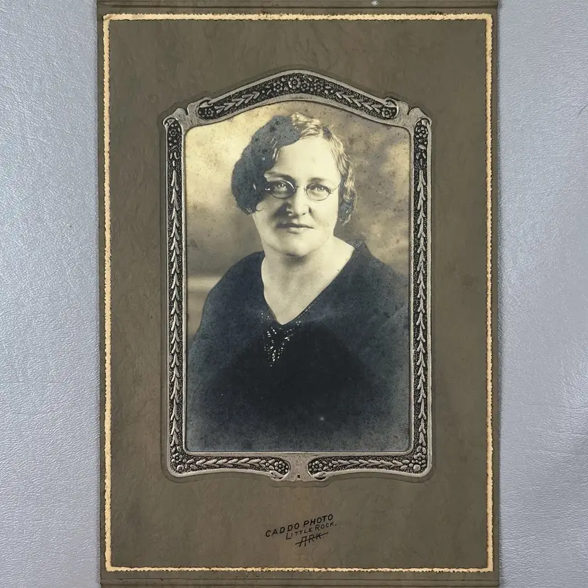 Antique Portrait Photo Woman With Wire Rim Glasses Caddo Photo Little Rock Ark.