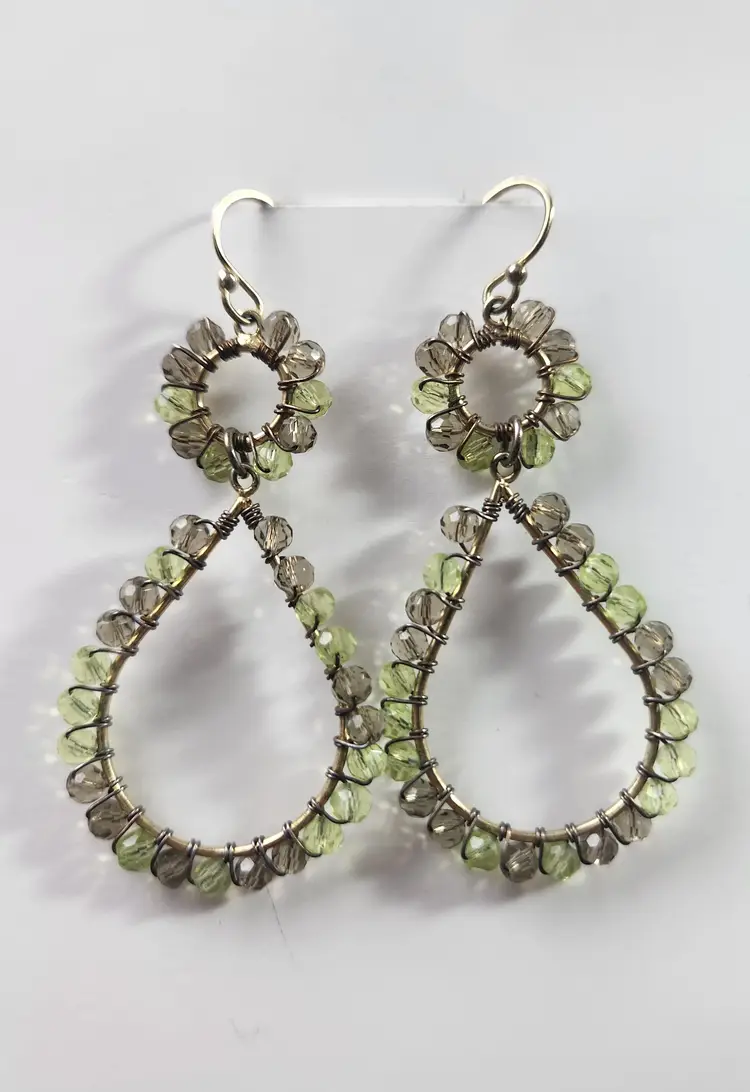 Green Drop Wire-wrapped Earrings