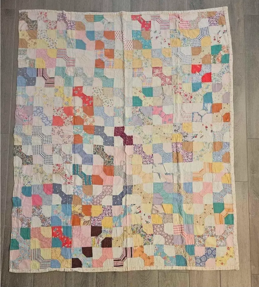 #206 Very Old Scrappy Bow Tie Quilt