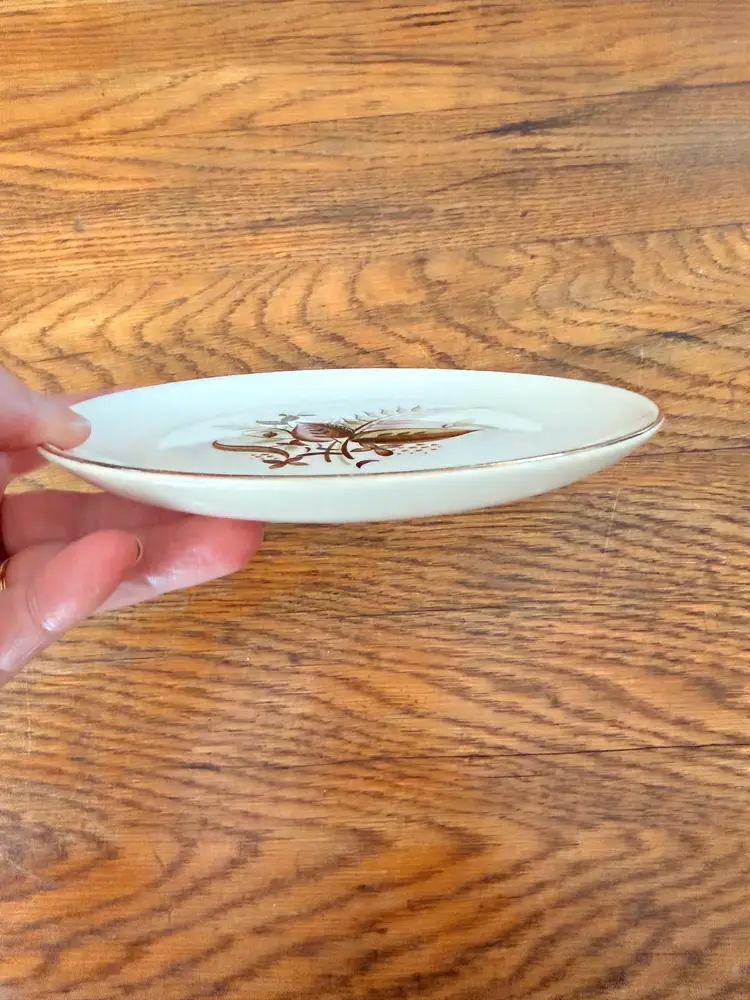 Vintage Taylor Smith & Taylor TST248 Bread Plate | Mid Century Floral Dinnerware | Atomic Era Brown & Green Design