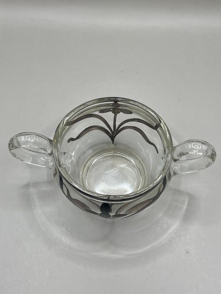 Glass Sugar Bowl With Silver Overlay