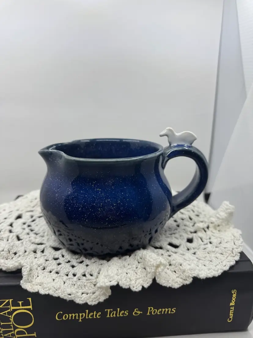 Blue Studio Pottery Mug With Duck On Handle, 6”x4”
