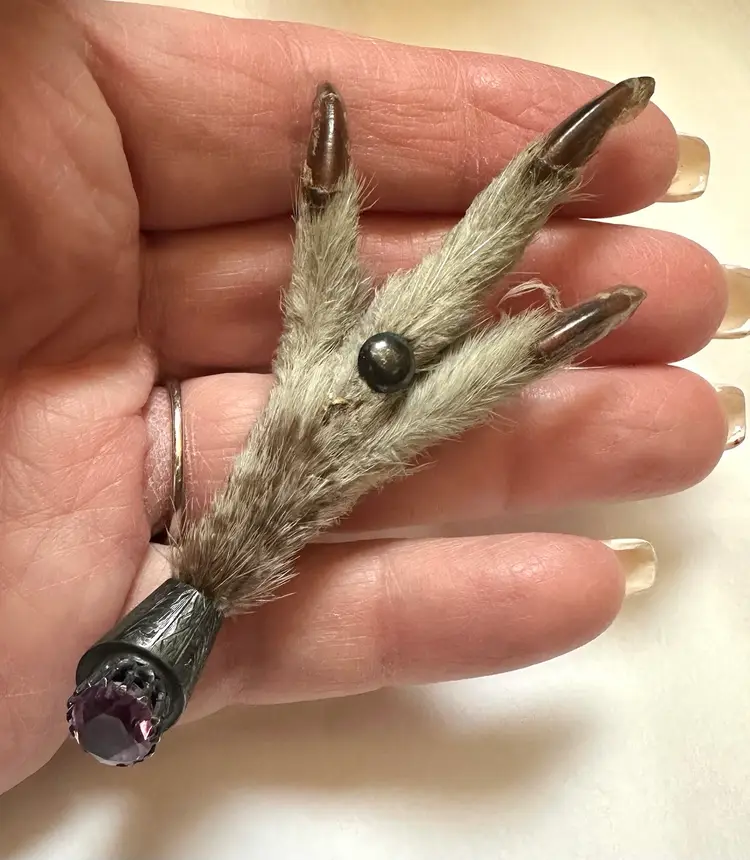 Antique Victorian Scottish Grouse Foot Kilt Pin Sterling Amethyst