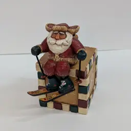 Big Sky Carvers Santa Clausits Trinket Box Skiing Santa Carved Christmas Figure