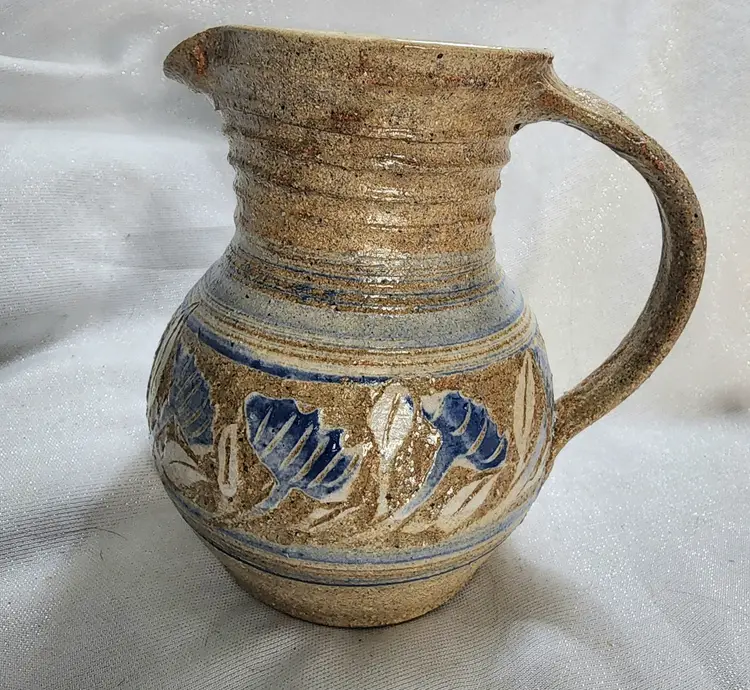 Sandy Vitarelli Pottery Stoneware Pitcher / Vase Tropical Blue White Hawaii