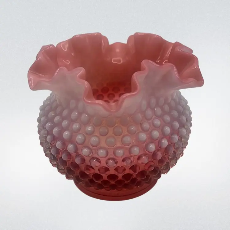 Vintage Fenton Cranberry Opalescent Ruffled Vase, 5.24” High