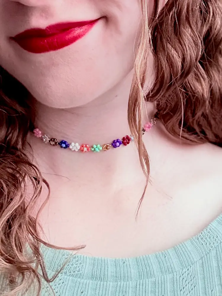 Eras Flowers Beaded Choker Necklace
