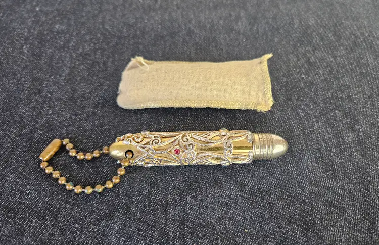 Ornate Gold Plated Jeweled Vintage Travel / Pocket Pen on Keychain