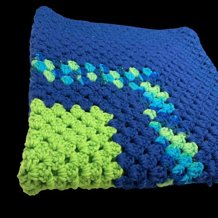 Blue & Green Crochet Lap Blanket | 31”
