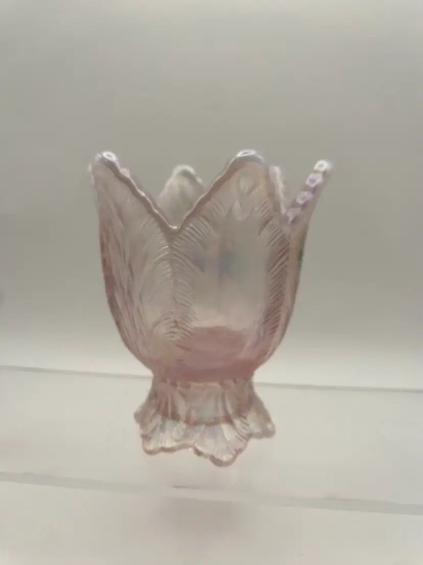 Fenton Pink Opalescent Two Way Tulip Candle Holder With Sticker