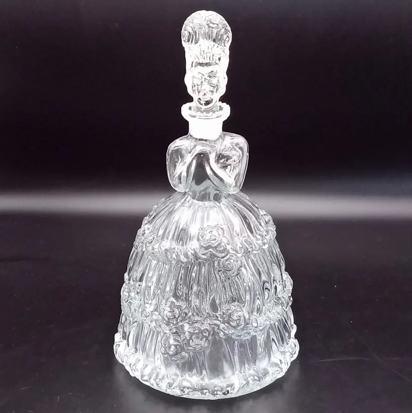 Glass Crinoline Lady with High Roll Hair Liqueur Decanter Bottle 8" Portugal