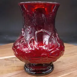 Vintage Anchor Hocking Royal Ruby Red Glass Vase Rain Flower Cosmos Vase
