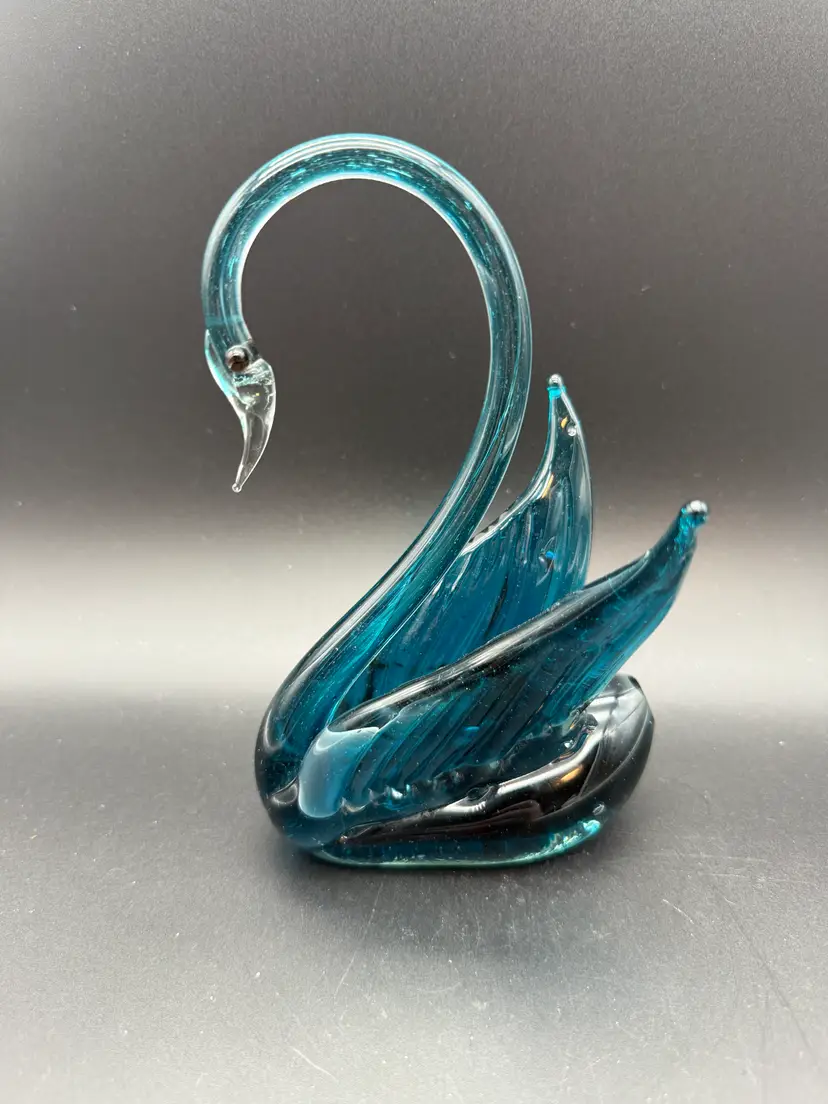 Vintage Blown Glass Blue Swan