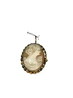 Vintage Carved Shell Cameo Pendant Brooch in 12K Gold Filled — Lady Portrait Floral Design, Convertible Pin Pendant
