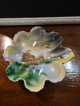 Antique Prov Saxe Germany Hand Painted Porcelain Ruffled Edge Bowl