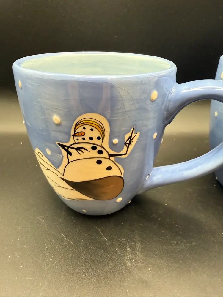 Set Of Two Brushes Snowmen Ceramic Mugs