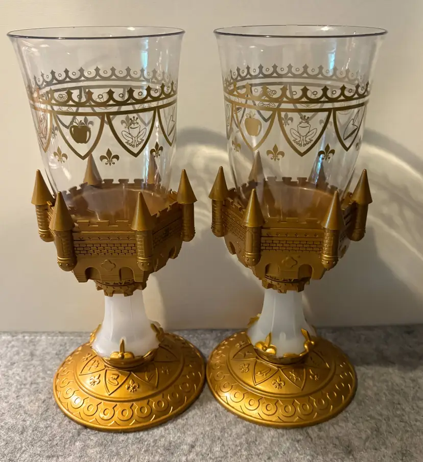 2 Disney Park Beauty and the Beast Light Up Gold Castle Chalice #2838