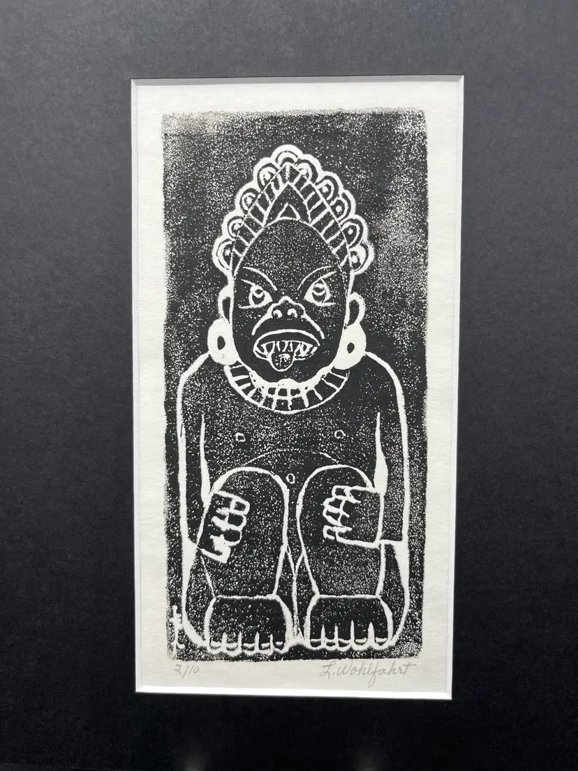 “Inca” Wood Cut Oil Print Made By Lynda S Wohlfahrt. Signed & Numbered 2 Of 10