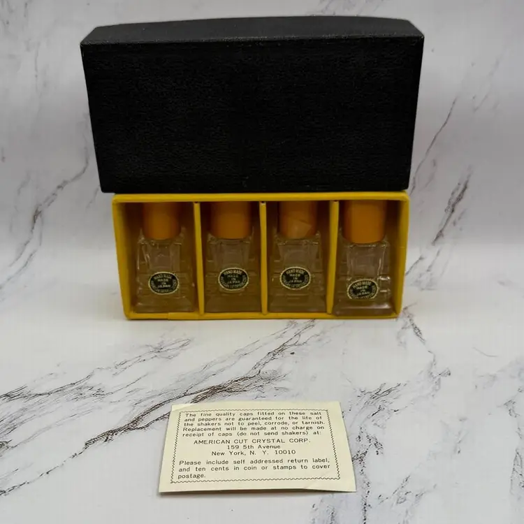 VTG American Cut Crystal Salt & Pepper Shakers in box Handmade in Japan Lot of 4
