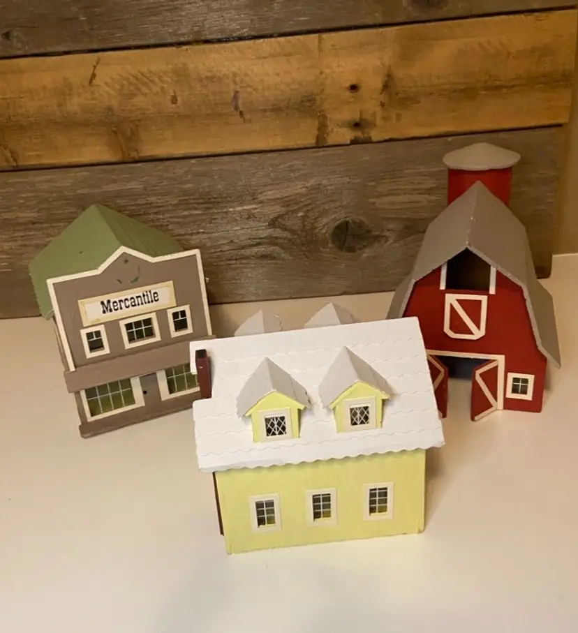 Vintage Wood Town Buildings for Vignettes/Shelf Decor Primitive Country Farmhouse Cottage Rustic