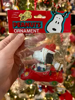Snoopy In Sports Car Christmas Ornament