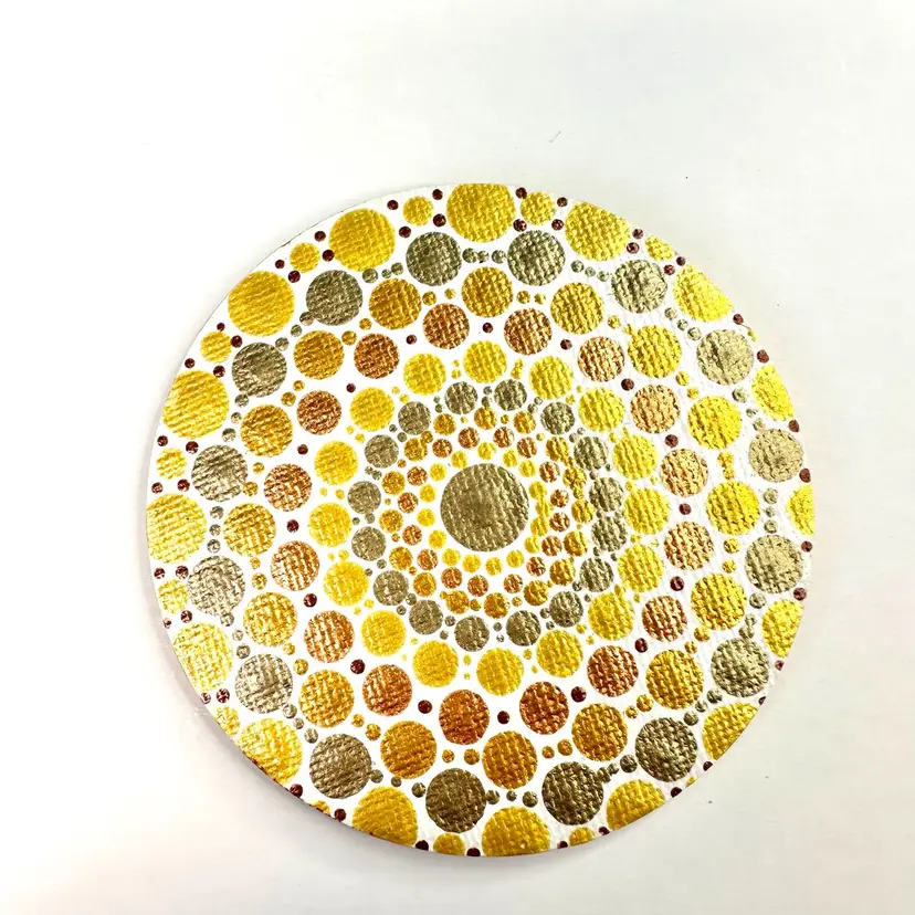 Dot Mandala Canvas Magnet Hand Painted By Me Gold Silver 3”D